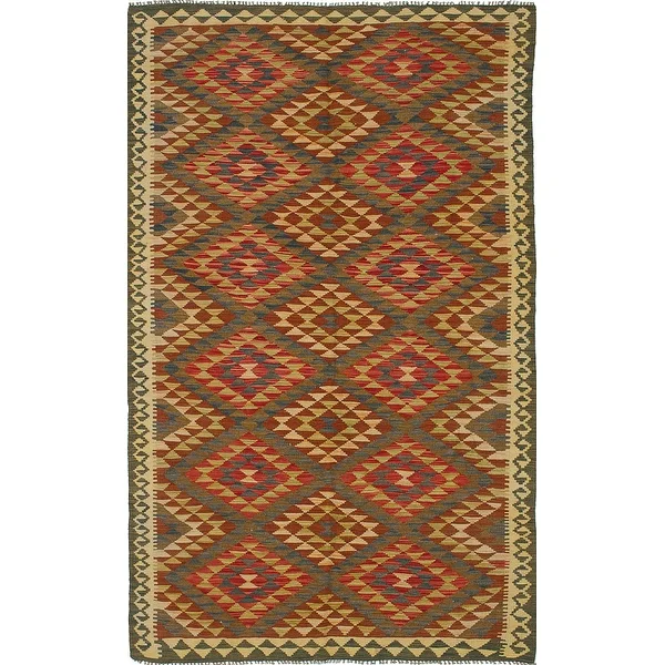 ECARPETGALLERY Flat-weave Anatolian Cream, Burgundy Wool Kilim - 5'1 x 8'3