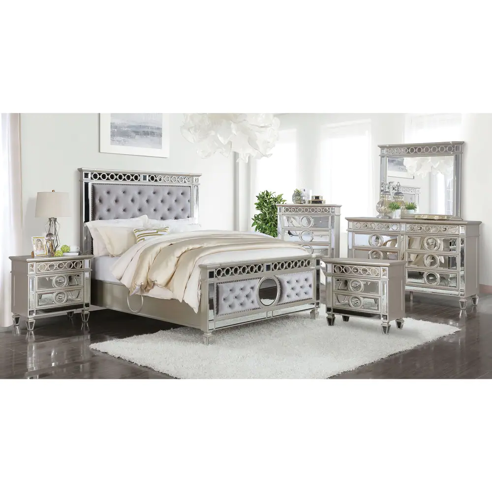 Alyah Glam Grey Wood 6-Piece Tufted Panel Bedroom Set with USB by Furniture of America
