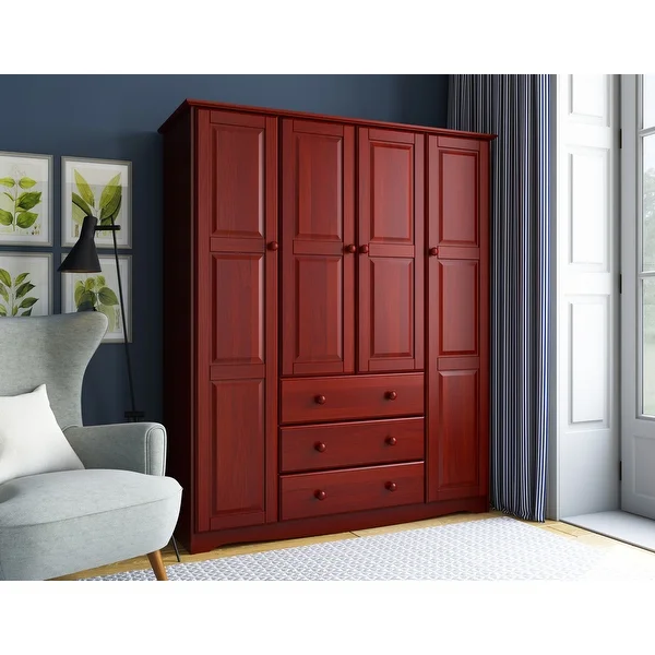 Palace Imports Family 4-door Solid Wood Wardrobe (No Shelves Included)