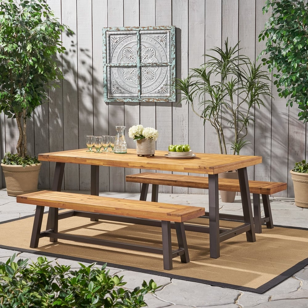 Carlisle Outdoor 3 Piece Acacia Picnic Dining Set with Benches by Christopher Knight Home
