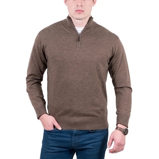 Real Cashmere Brown Half Zip Cashmere Blend Mens Sweater