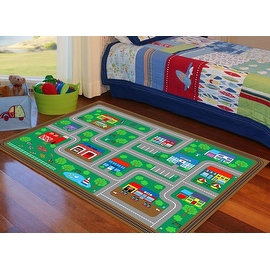 4x6 5x7 7x10 8x10 Green Boys Girls Country Road City Kids Area Rug Carpet Washable Rubber Backing