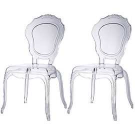 2xhome - Set of Two (2) - Clear - Belle Ghost Chair Clear Side Chair Armless