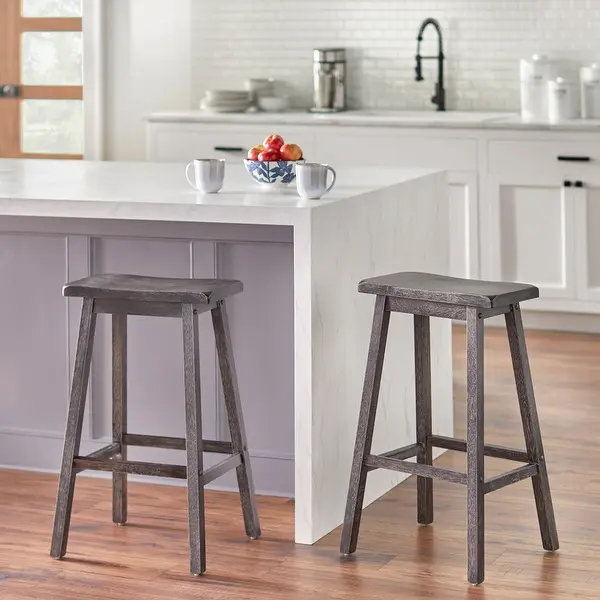 slide 2 of 9, Simple Living Marney Rubberwood 24-inch Counter-height Bar Stools (Set of 2) Grey