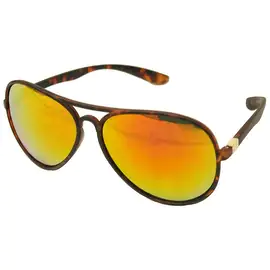 Aviator Sunglasses Tortoise Flexible Frame Red Yellow Green Mirrored Lens UV400