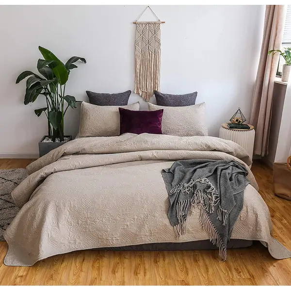 KASENTEX Soft Coverlet Quilt Set Pre-Washed Microfiber Warm Bedspread, Contemporary Floral Design