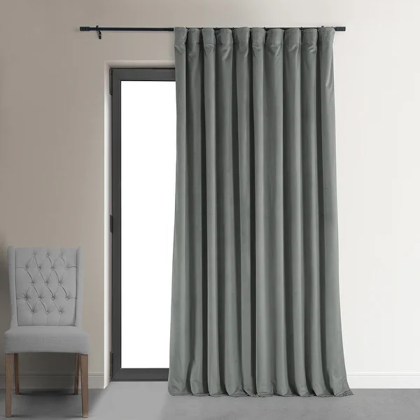 slide 2 of 18, Exclusive Fabrics Extra Wide Silver Grey Velvet Blackout Curtain (1 Panel)