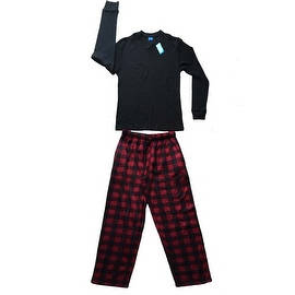 Men Cotton Thermal Top & Fleece Lined Pants Pajamas Set (Black)