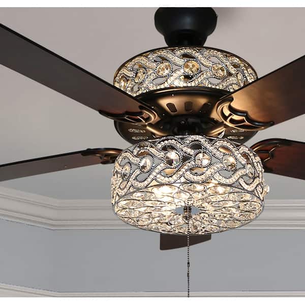 River of Goods Olivia Oil Rubbed Bronze Finish/ Crystal 52-inch LED Ceiling Fan - 52"L x 52"W x 18.25"H - 52"L x 52"W x 18.25"H