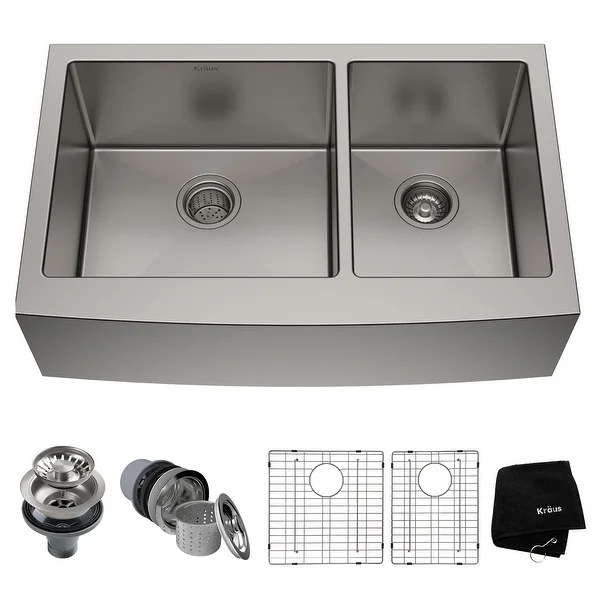 KRAUS Standart PRO Stainless Steel 36 in 2-Bowl Farmhouse Kitchen Sink