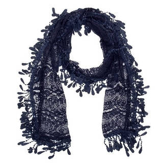 Women's Sheer Lace Scarf With Fringe - Navy - 70" x 11"