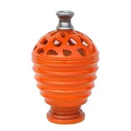 9.5" Tangerine Orange and Gray Decorative Outdoor Patio Cutout Vase