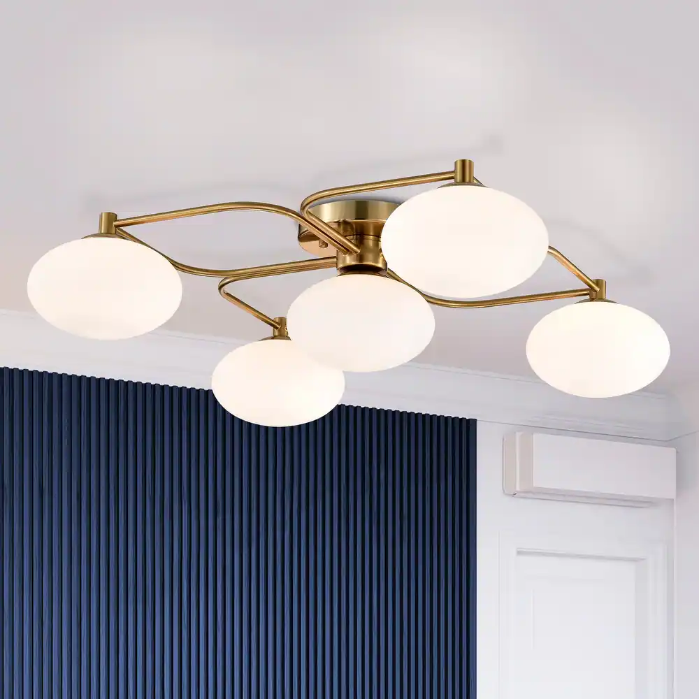 Camris 5-Light Brass Chandelier Frosted Glass Shades
