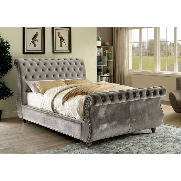 Furniture of America Cown Contemporary Flannelette Tufted Sleigh Bed