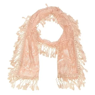 Women's Sheer Lace Scarf With Fringe - Peach - 70" x 11"