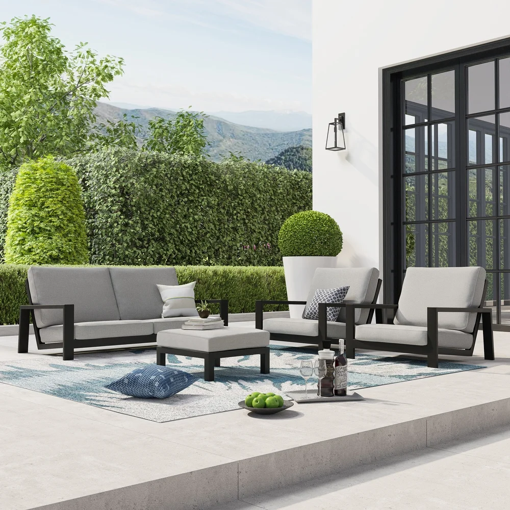 Benton 4-Piece Aluminum Outdoor Conversation Sofa Set with Cushions