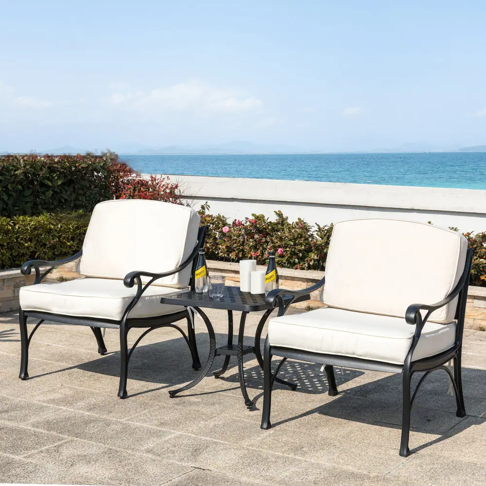 Elm Plus Outdoor Cast Aluminum Patio Sofa Chair with Olefin Fabric Cushions