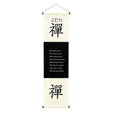 Inspirational Wall Decor "Zen" Banner Large, Inspiring Quote Hanging Scroll, Affirmation Motivational, Thought Saying Tapestry