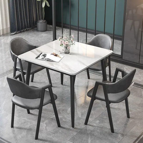 Modern Slate Kitchen Dining Table with Sintered Stone Top Metal Legs - 31.5x31.5x30 inch
