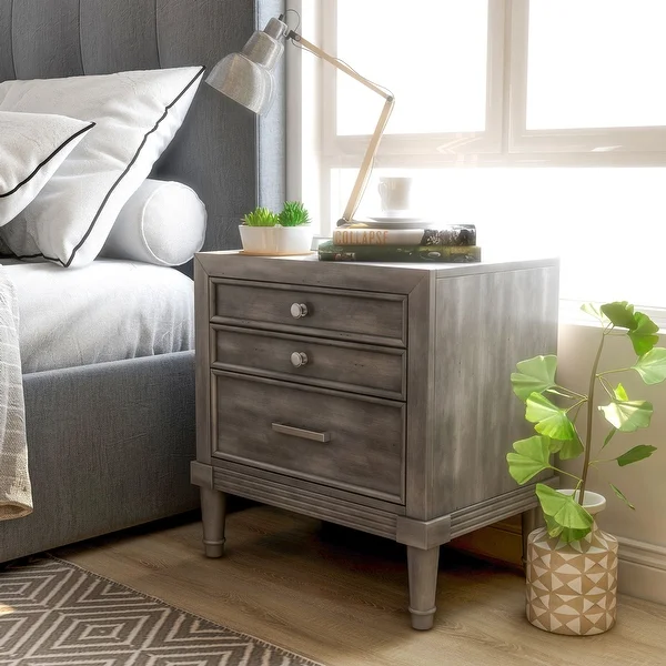 Furniture of America Hax Transitional Grey Solid Wood Nightstand