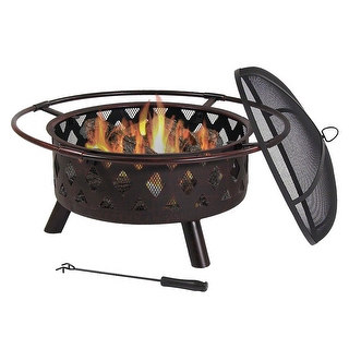 Sunnydaze 30 Inch Bronze Crossweave Wood Burning Fire Pit with Spark Screen - Black
