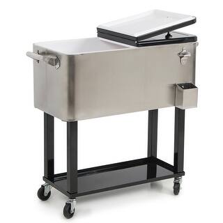 Belleze 80-quart Portable Rolling Ice Chest Cooler Cart, Stainless Steel