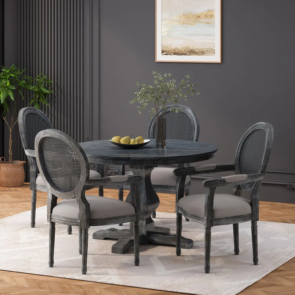 Joretta Wood and Cane Upholstered 5 Piece Circular Dining Set by Christopher Knight Home