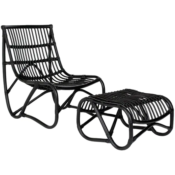 Safavieh Shenandoah Black Wicker Chair and Ottoman Set - 22" x 30.5" x 32"