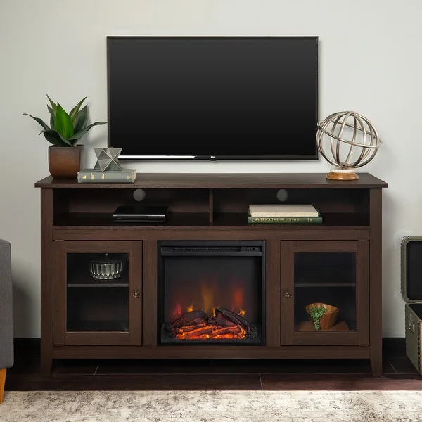58-inch Espresso Highboy 2-Door Fireplace TV Stand Console
