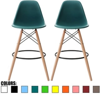 2xhome Set of Two (2) Eames Style Barstool Chair with Natural Wood Eiffel Leg 25 or 26 Seat Height(Details in Dimension Photo)