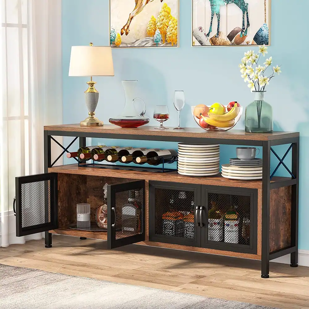 Sideboard Buffet Table Bar Cabinet with 4 Mesh Doors