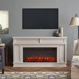 Torrey 60" Bone White Wood Electric Fireplace by Real Flame