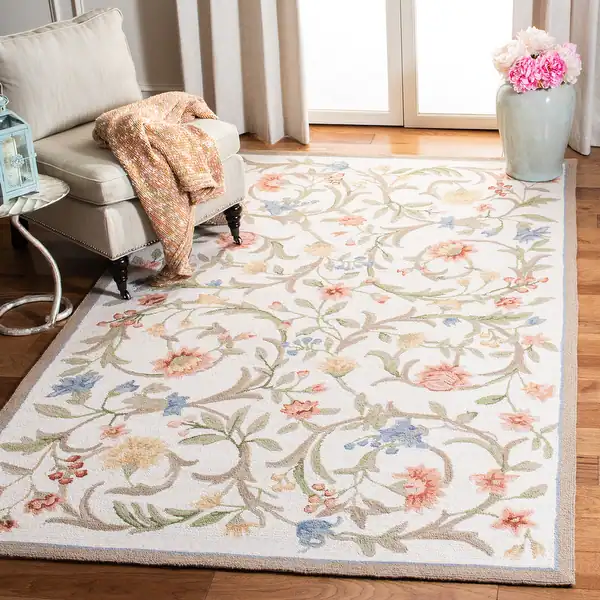 slide 2 of 48, SAFAVIEH Handmade Chelsea Hali French Country Floral Scroll Wool Rug 10' x 14' - Ivory
