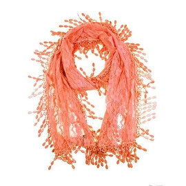 Women's Fancy Sheer Lace Scarf With Fringe Drops Pink Color