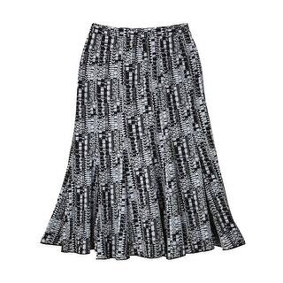 Women's Black/White Print Godet Easy Traveler Skirt - Knee Length