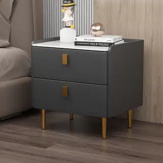 Modern Luxury 2-drawer Faux Leather Bedroom Nightstand