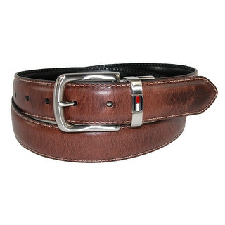 Tommy Hilfiger Men's Leather Reversible Belt with Flag Logo - brown to black