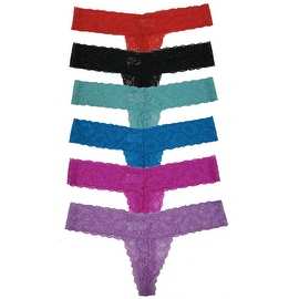 Women's 6 Pack Lace Assorted Color Thong Panties