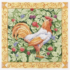 Bucilla Paul Brent Counted Cross Stitch Kit, 12-Inch by 12-Inch, Berry Patch Rooster