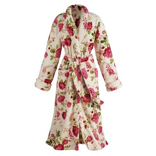 Women's Plush Floral Long Cozy Wrap Bathrobe - Soft Thick Comfortable