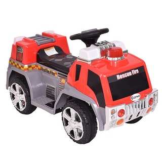 Costway 6V Kids Ride On Rescue Fire Truck Electric Battery Powered w/Lights & Music