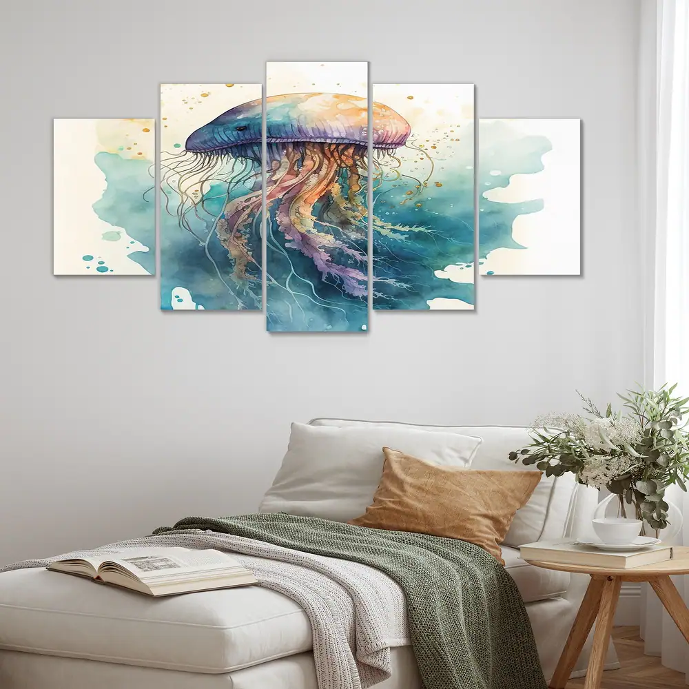 Designart "Colorful Deepsea Jellyfish III" Animal Fish Multipanel Wall Decor