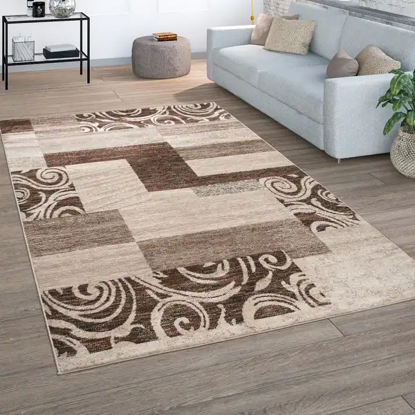 Classic Living Room Rug With Patchwork Design Modern checkered pattern
