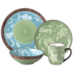 Blue and green flowered dinnerware set
