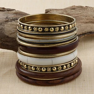 Traditional brass and wood bracelets