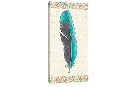 Canvas art with blue and grey feather