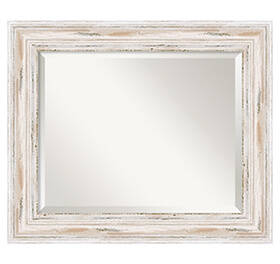 A whitewashed rectangular mirror 