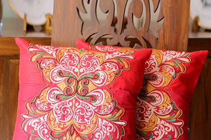 Exotic, colorful throw pillows