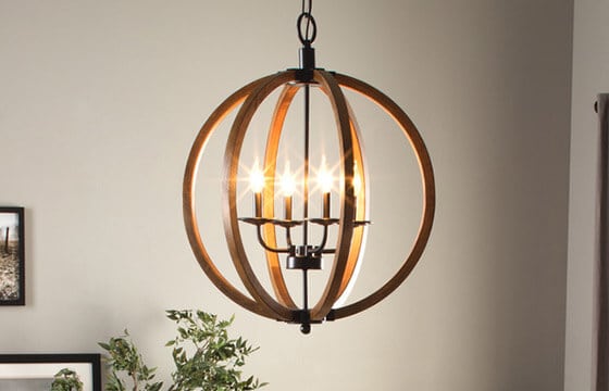 Wood orb chandelier