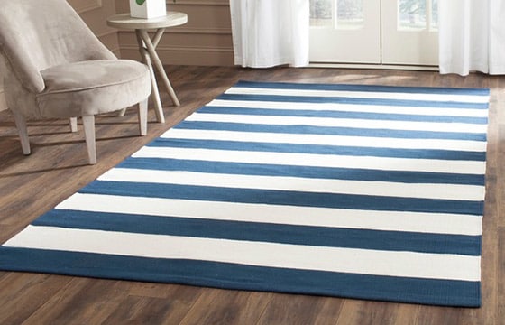 Navy/white striped rug